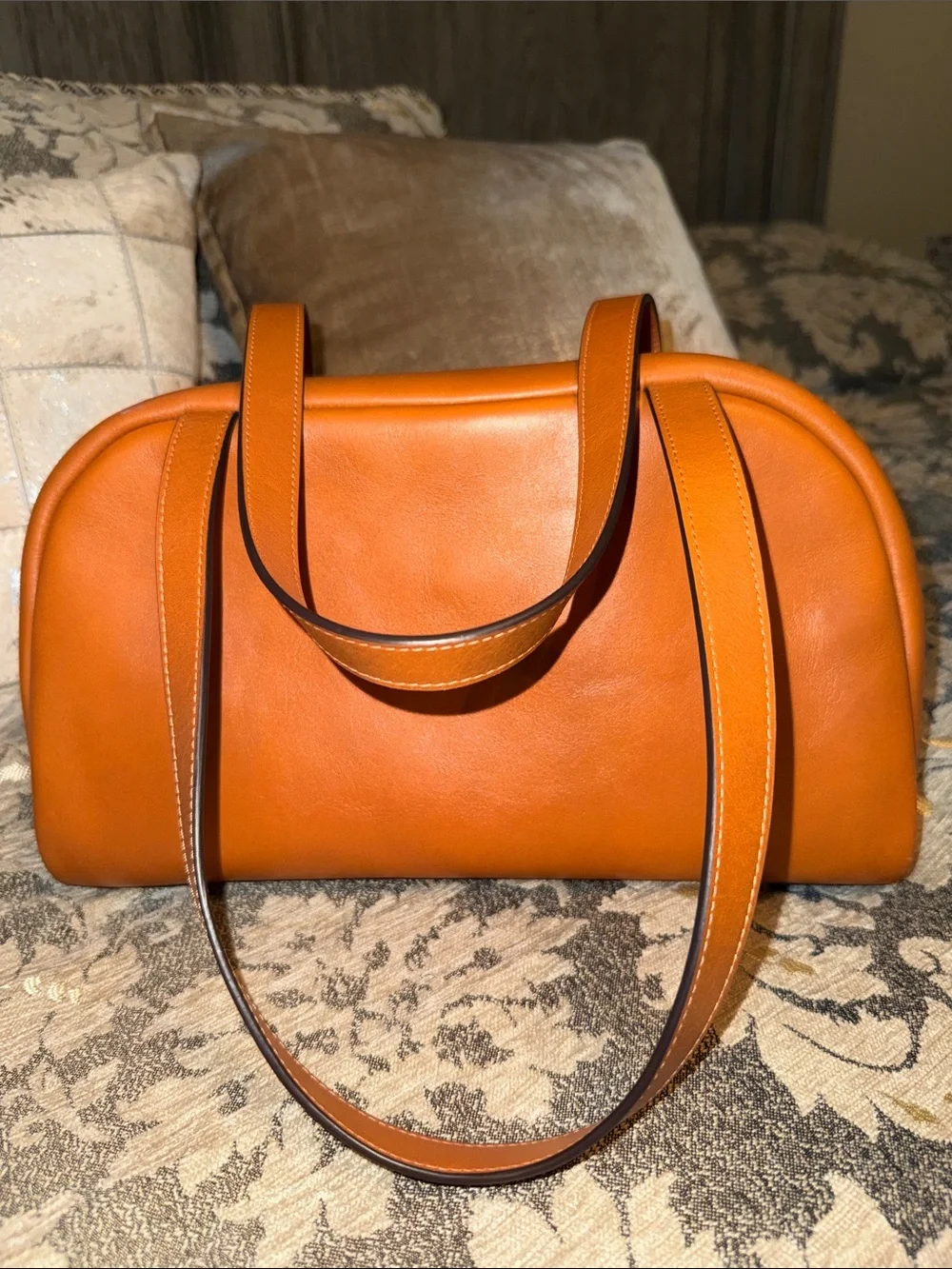 Coach Toffee leather Double-Pocket Satchel